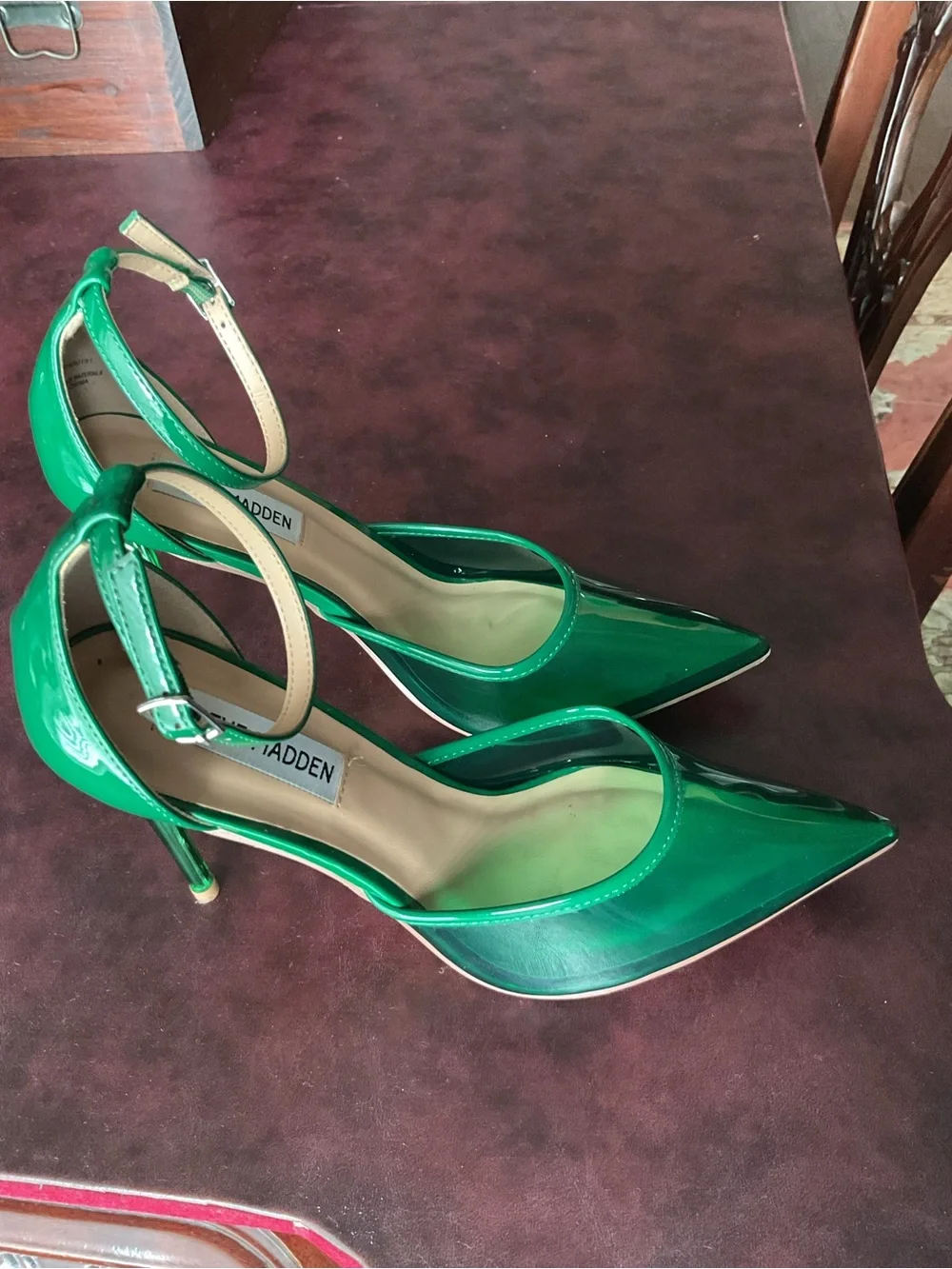 Steve Madden Emerald Patent Pointed-Toe Ankle-Strap Heels